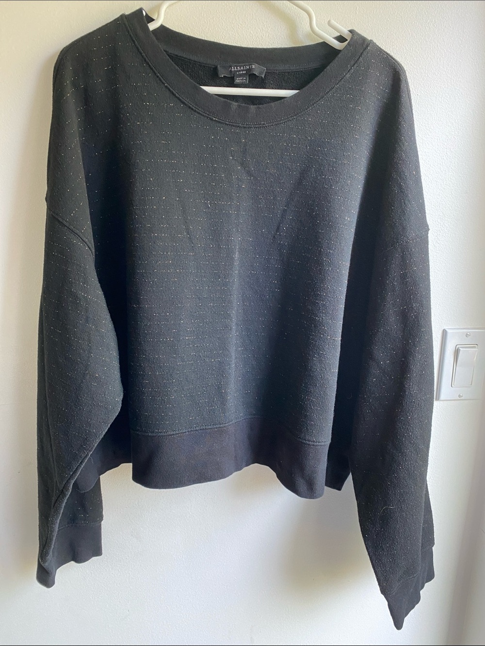 All saints Black Piro Shimmer Sweat Pullover Sweater Oversized Crop Boxy Large